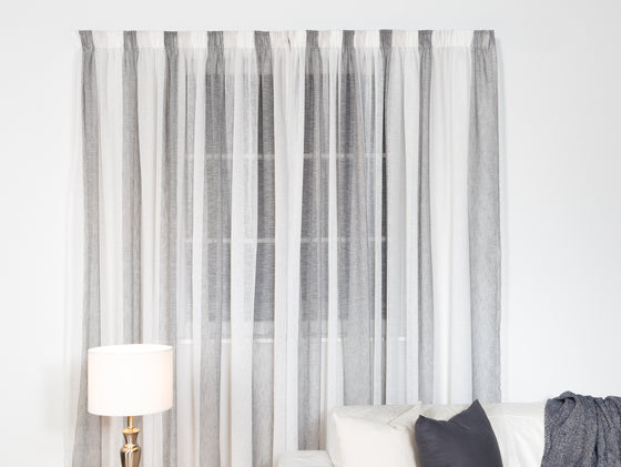 Raglan Stripe Sheer Curtains - Pebble